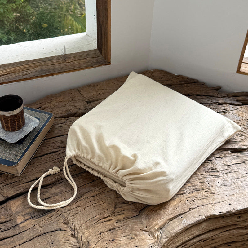 Ashfield Natural Ivory Bedding Set – Plain ivory pillow with pale ties - Roomden