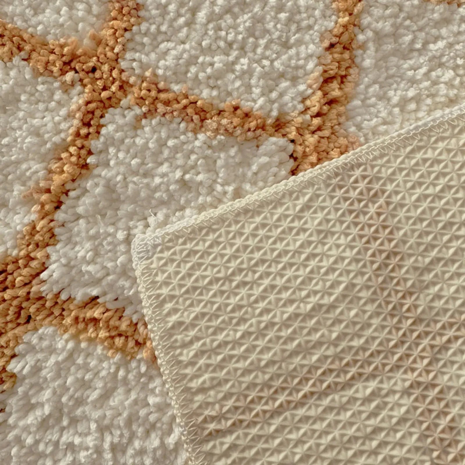 Tufted Shaggy Checkered Plush Accent Rugs - Anti-Slip Backing Detail