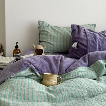 Reversible Stripe Cotton and Fleece Bedding Set