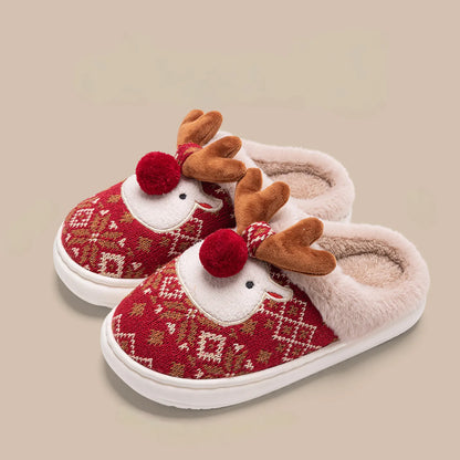 Red Reindeer Slipper Angled View on Beige Background - RoomDen