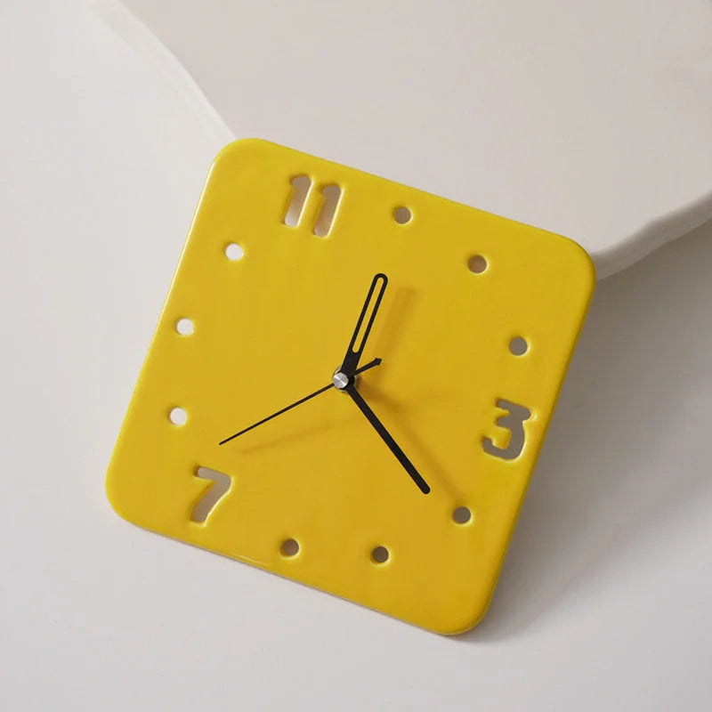 Bright Lemon Yellow Minimalist Cutout Ceramic Table Clock - RoomDen.