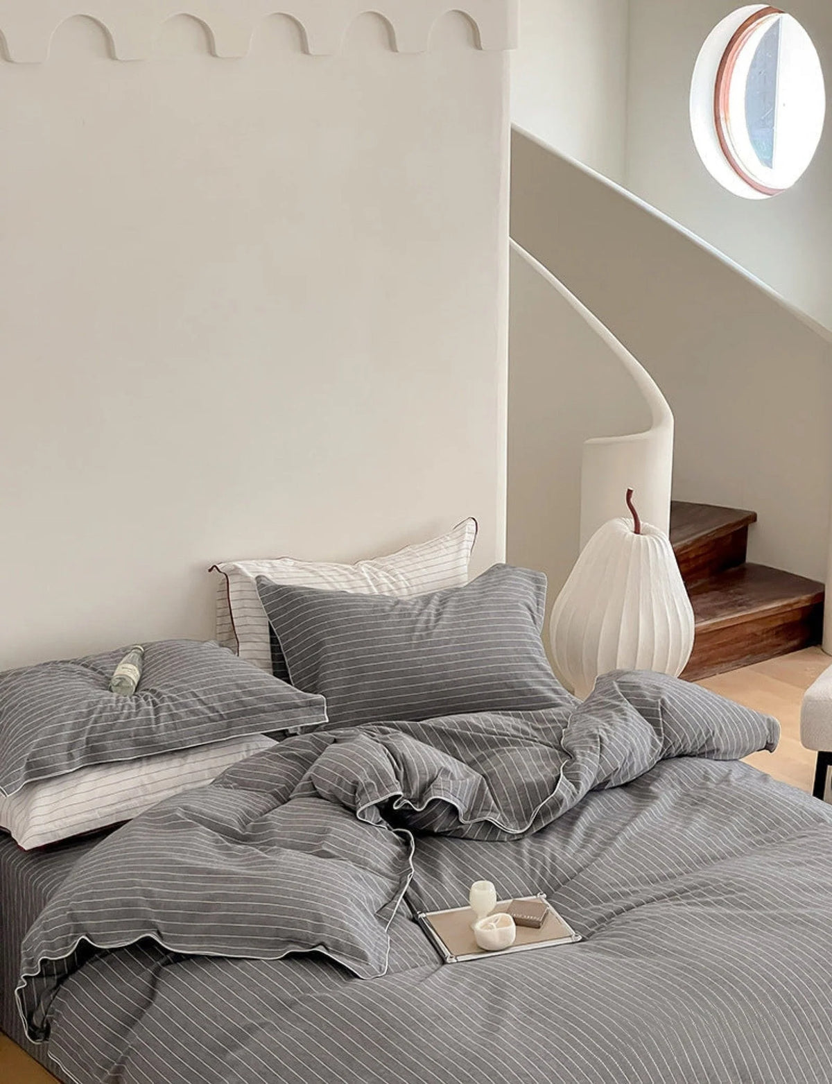 Crimson Stripe striped cotton bedding set