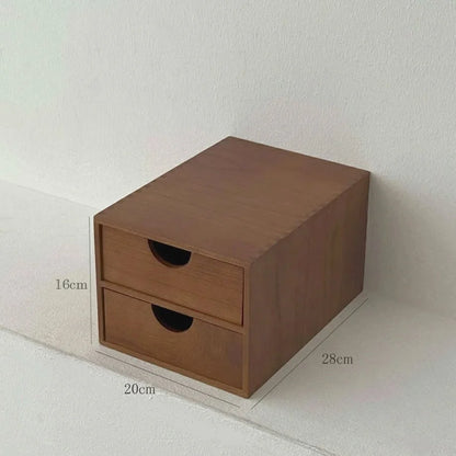 The Smooth Minimalist Wood Desktop Organizer with dimensions written: 20cm width, 28cm depth, 16cm height. - RoomDen