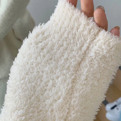 Detailed macro shot of the Cream White flannel fleece fabric, showing its fluffy and soft texture - RoomDen
