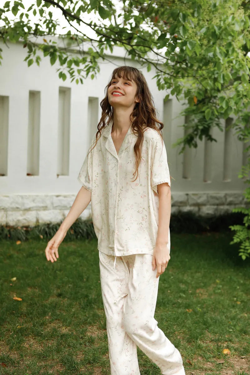 Airy and Lightweight Cotton Sateen Pajamas in Natural Light - RoomDen