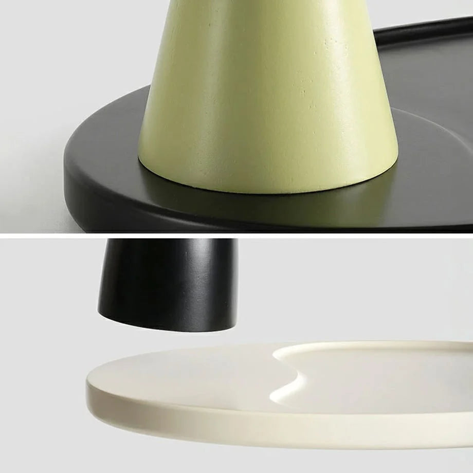 Detail shot showing the matte texture of the green and black bases and the smooth finish of the beige tray. - RoomDen