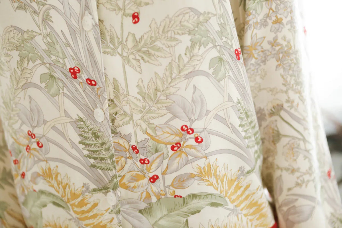 RoomDen Silky Festive Berry Botanical Cotton Sateen Pajama Set - Macro Texture Shot - Cotton Sateen Weave