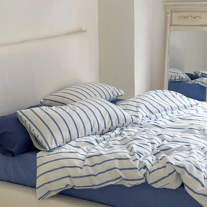 Soft Washed Cotton Texture Detail Blue and White Stripes - RoomDen