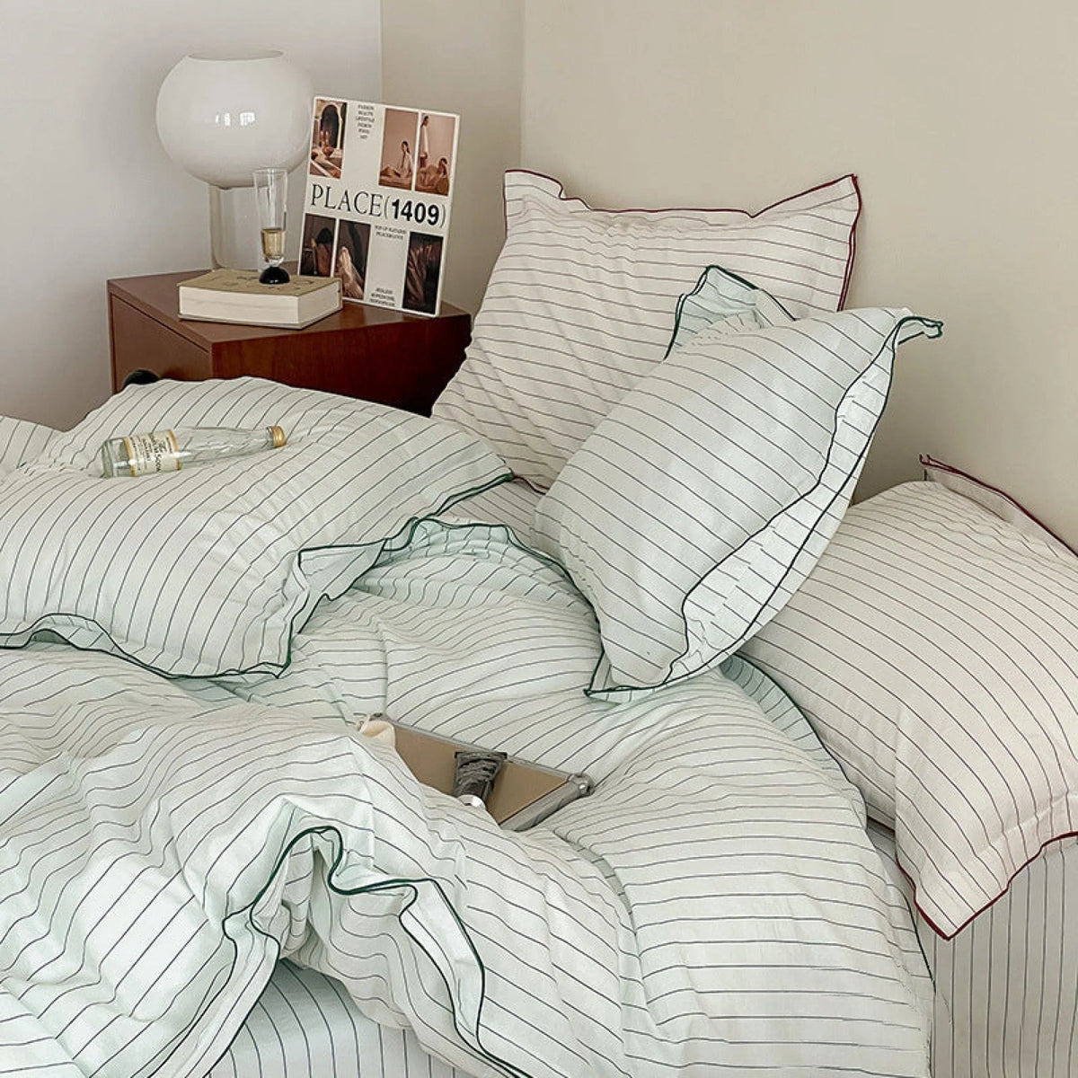 Ashcombe striped cotton bedding detail