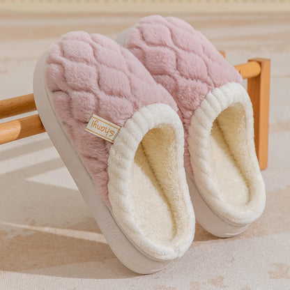 Side profile of Dusty Pink slippers showing thick sole and plush upper - RoomDen