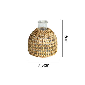 Handwoven Rattan & Glass Bud Vase