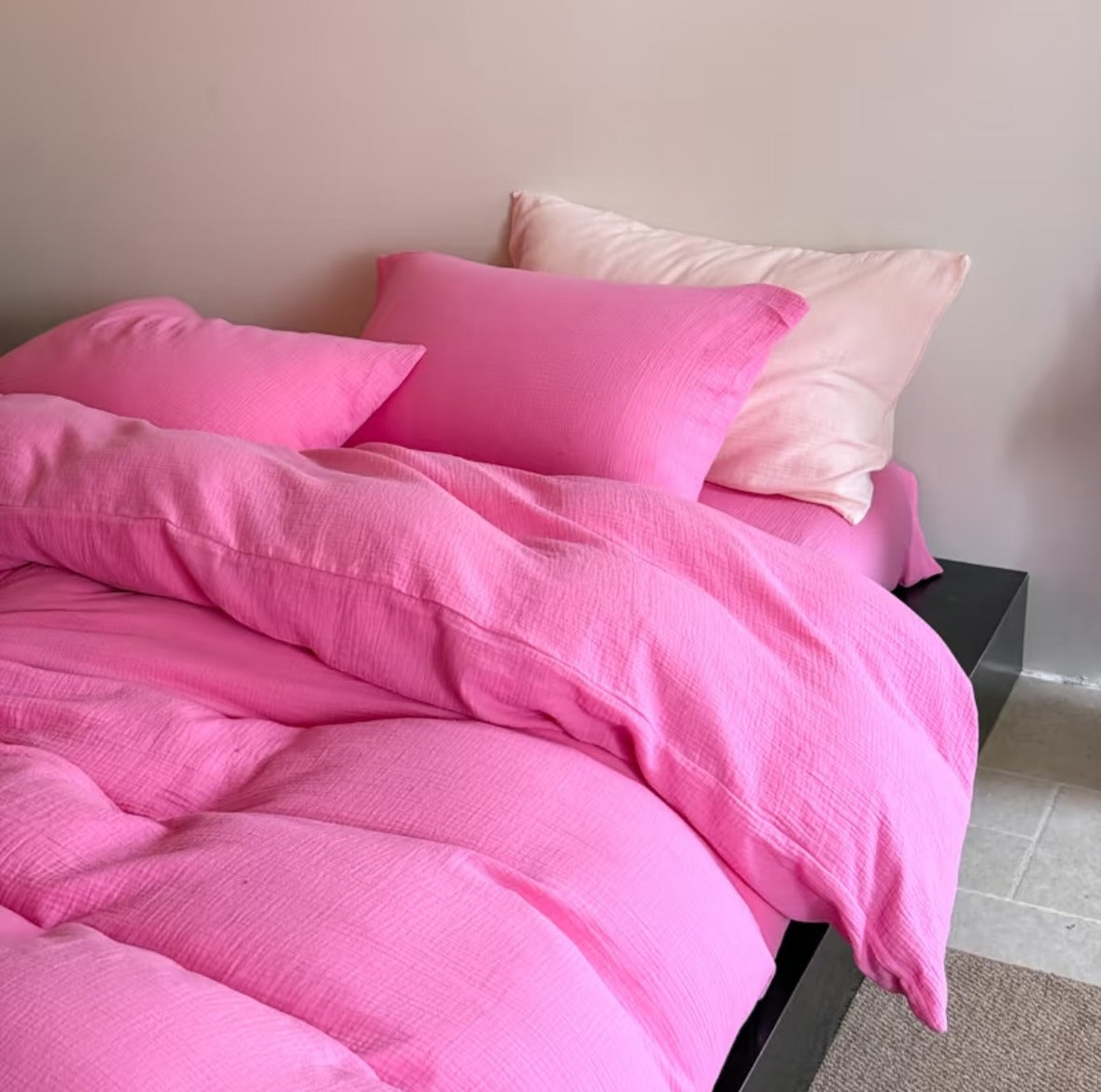 Double Gauze Cotton Bedding Set - Pink