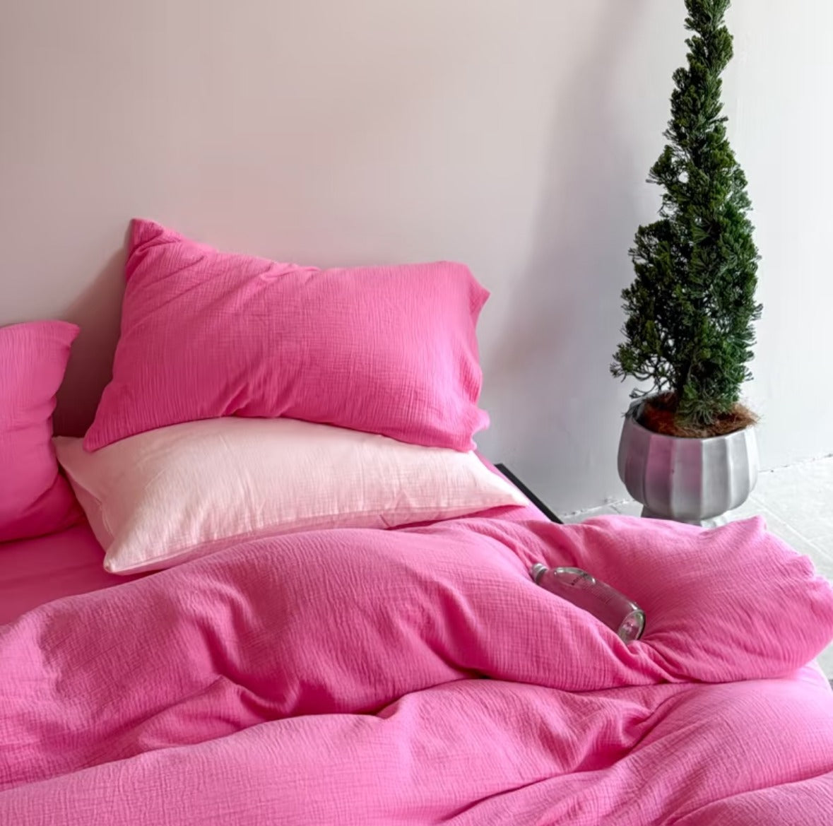 Double Gauze Cotton Bedding Set - Pink