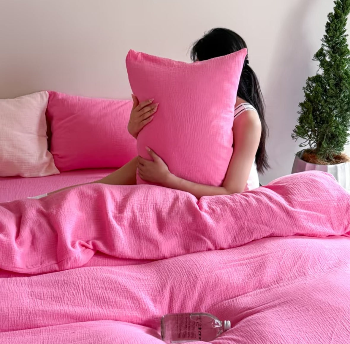 Double Gauze Cotton Bedding Set - Pink