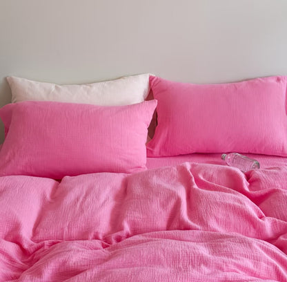 Double Gauze Cotton Bedding Set - Pink