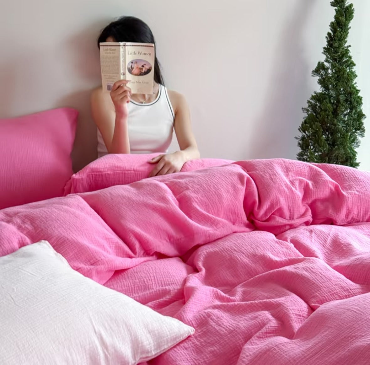 Double Gauze Cotton Bedding Set - Pink
