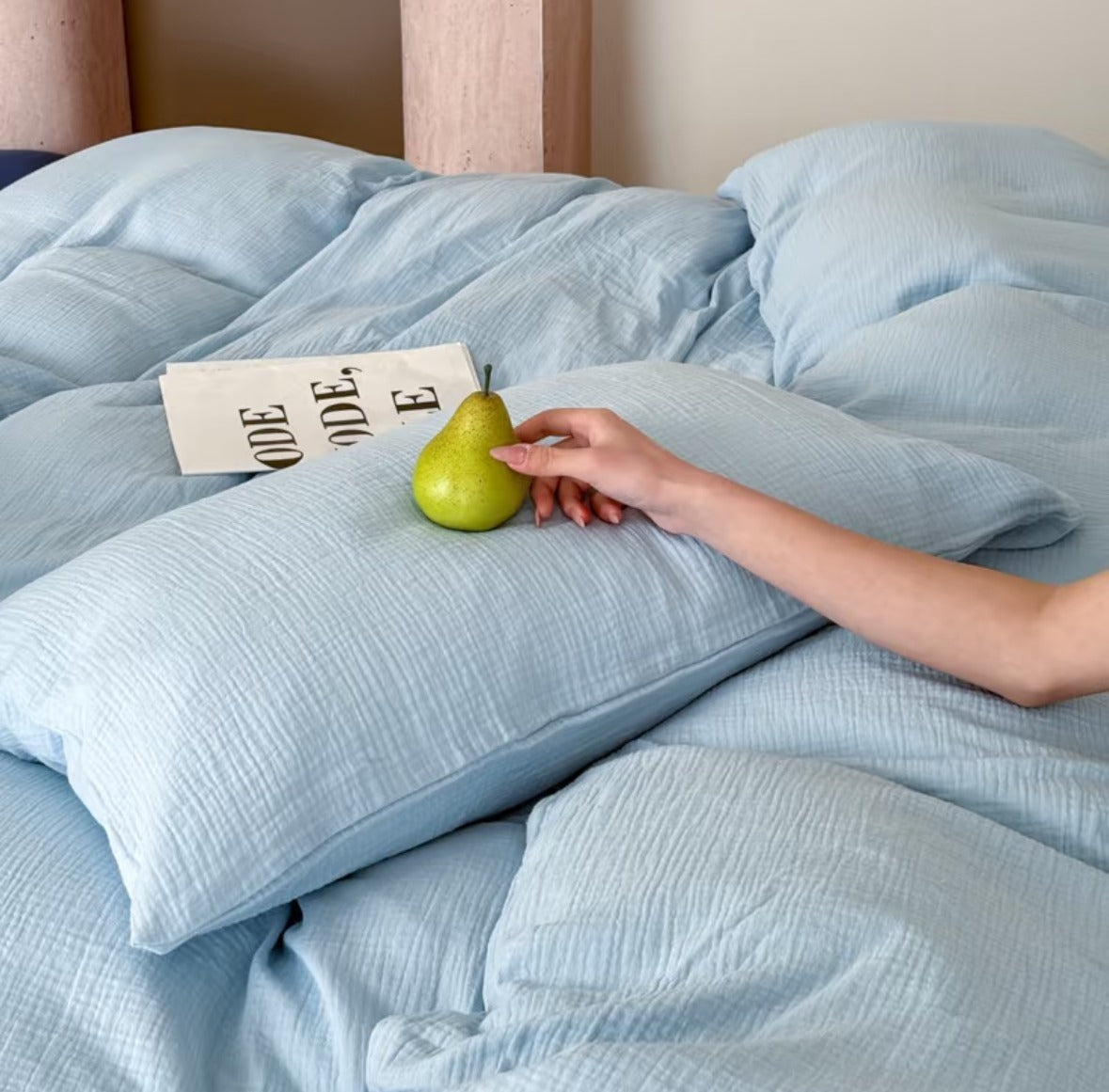 Double Gauze Cotton Bedding Set - Blue