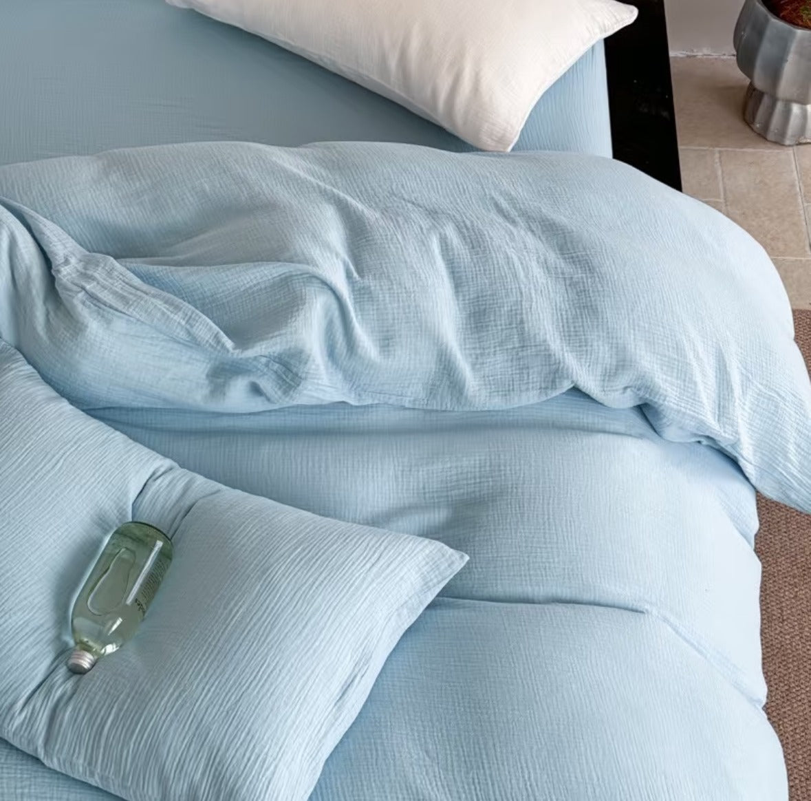 Double Gauze Cotton Bedding Set - Blue