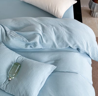 Double Gauze Cotton Bedding Set - Blue
