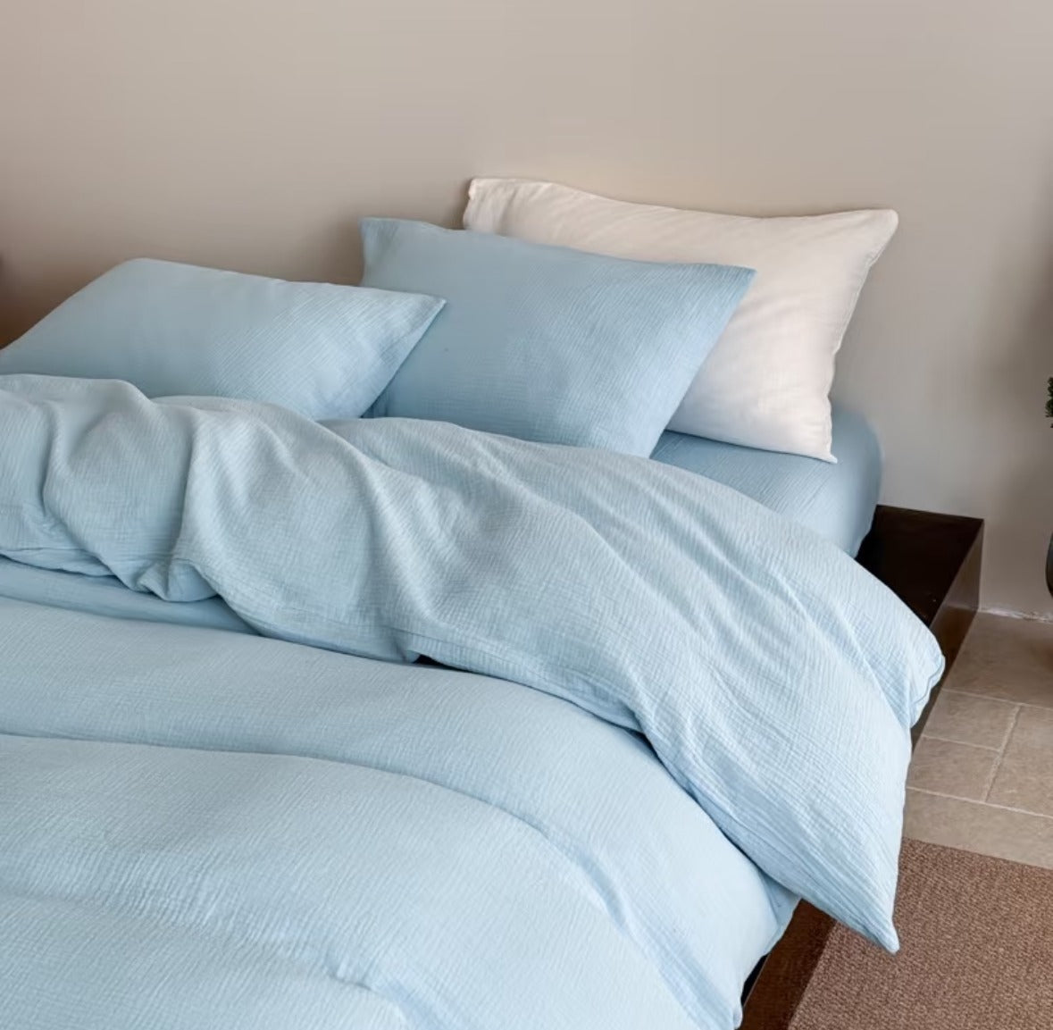 Double Gauze Cotton Bedding Set - Blue