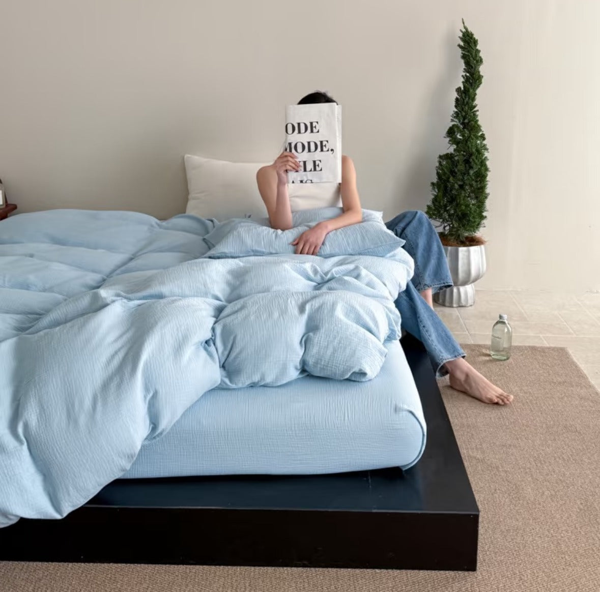 Double Gauze Cotton Bedding Set - Blue