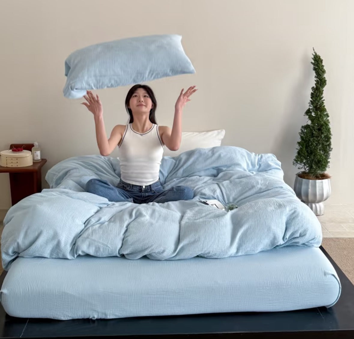 Double Gauze Cotton Bedding Set - Blue