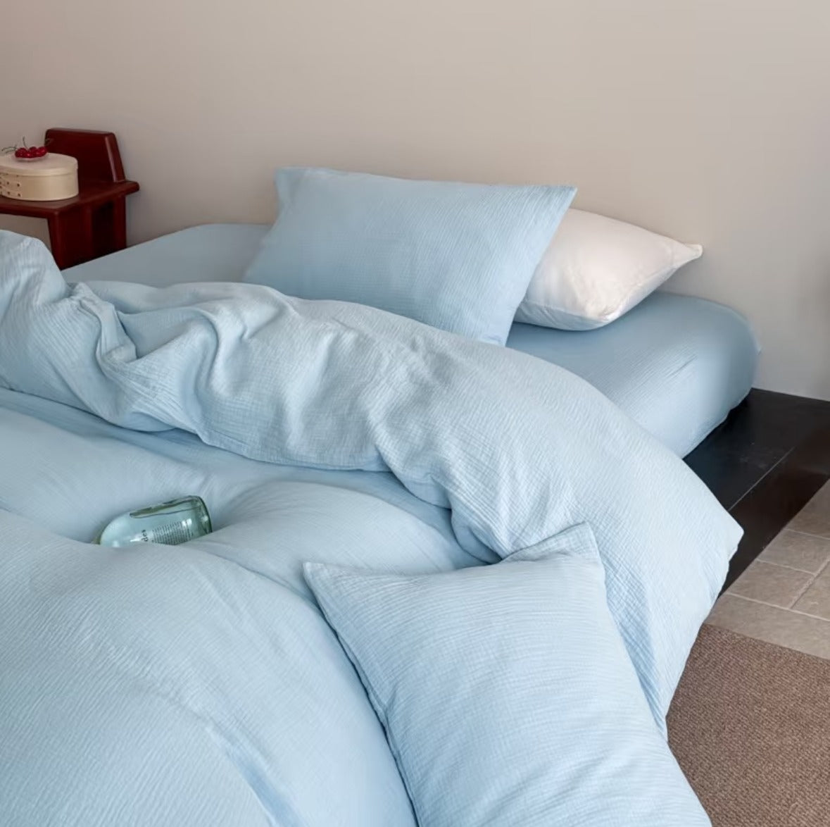 Double Gauze Cotton Bedding Set - Blue