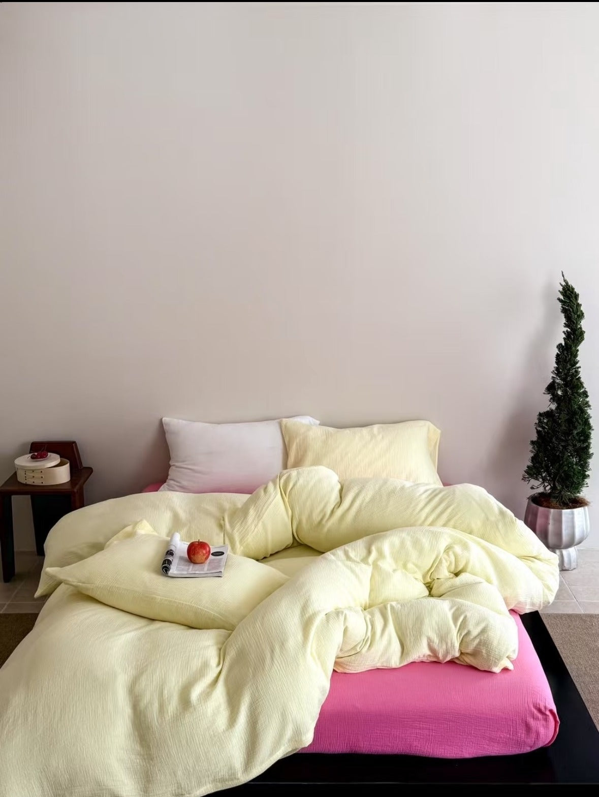 Double Gauze Cotton Bedding Set - Yellow + Pink