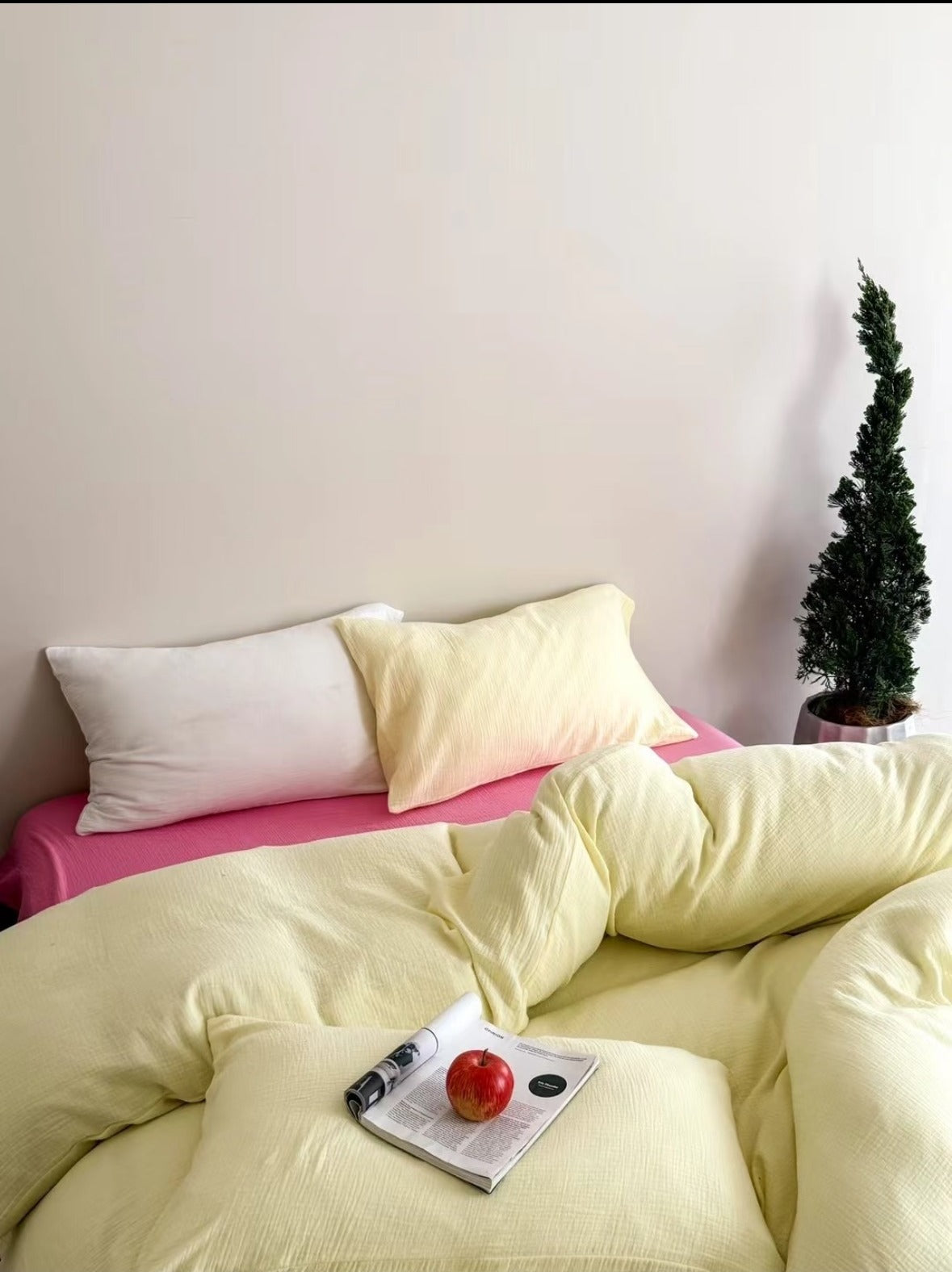 Double Gauze Cotton Bedding Set - Yellow + Pink
