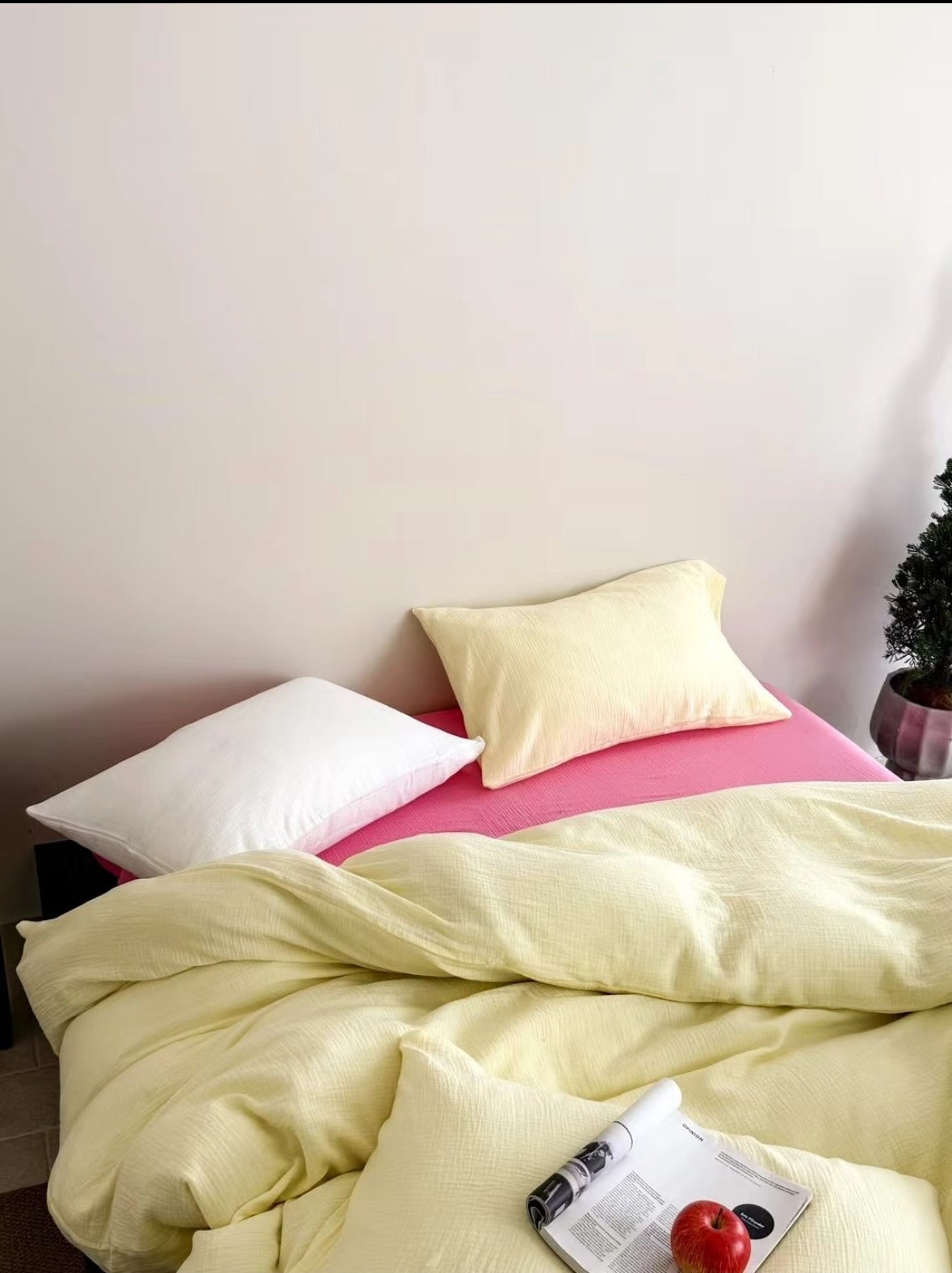 Double Gauze Cotton Bedding Set - Yellow + Pink