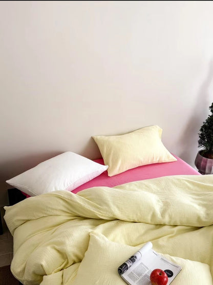 Double Gauze Cotton Bedding Set - Yellow + Pink