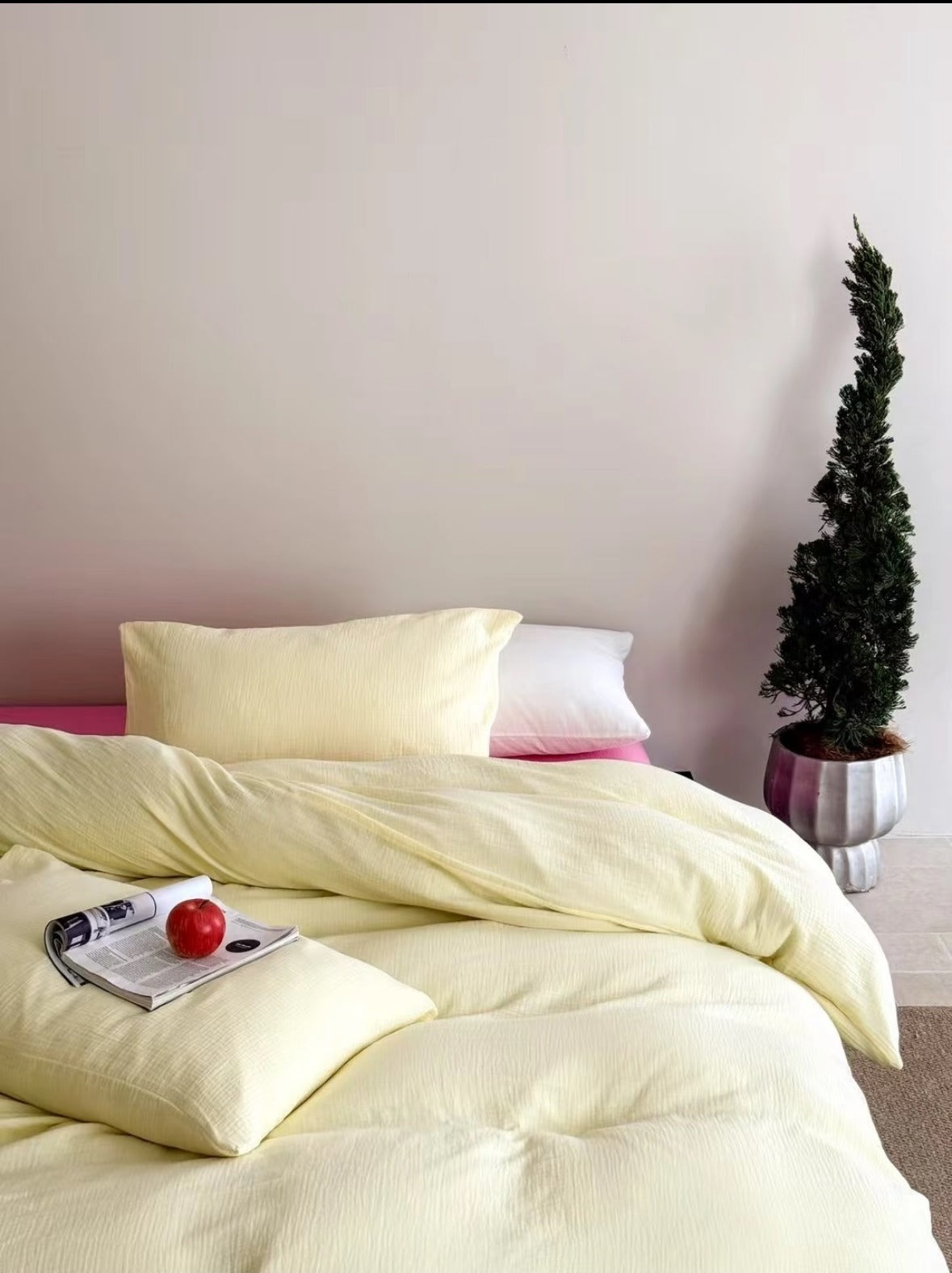 Double Gauze Cotton Bedding Set - Yellow + Pink