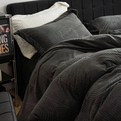 Close-up showing the rich texture and deep color of the Charcoal Grey flannel fleece duvet cover. - RoomDen