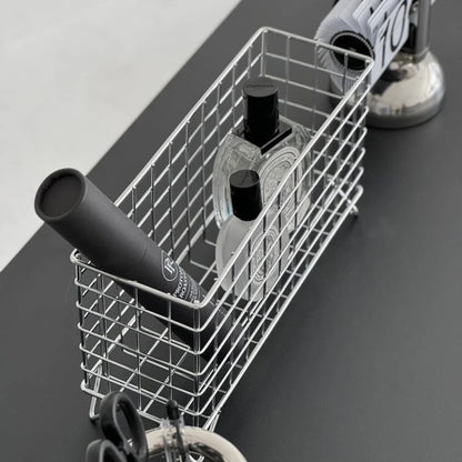 Top-down angle of the Wireframe Grid Metal Desktop Organizer showing its storage capacity. - RoomDen