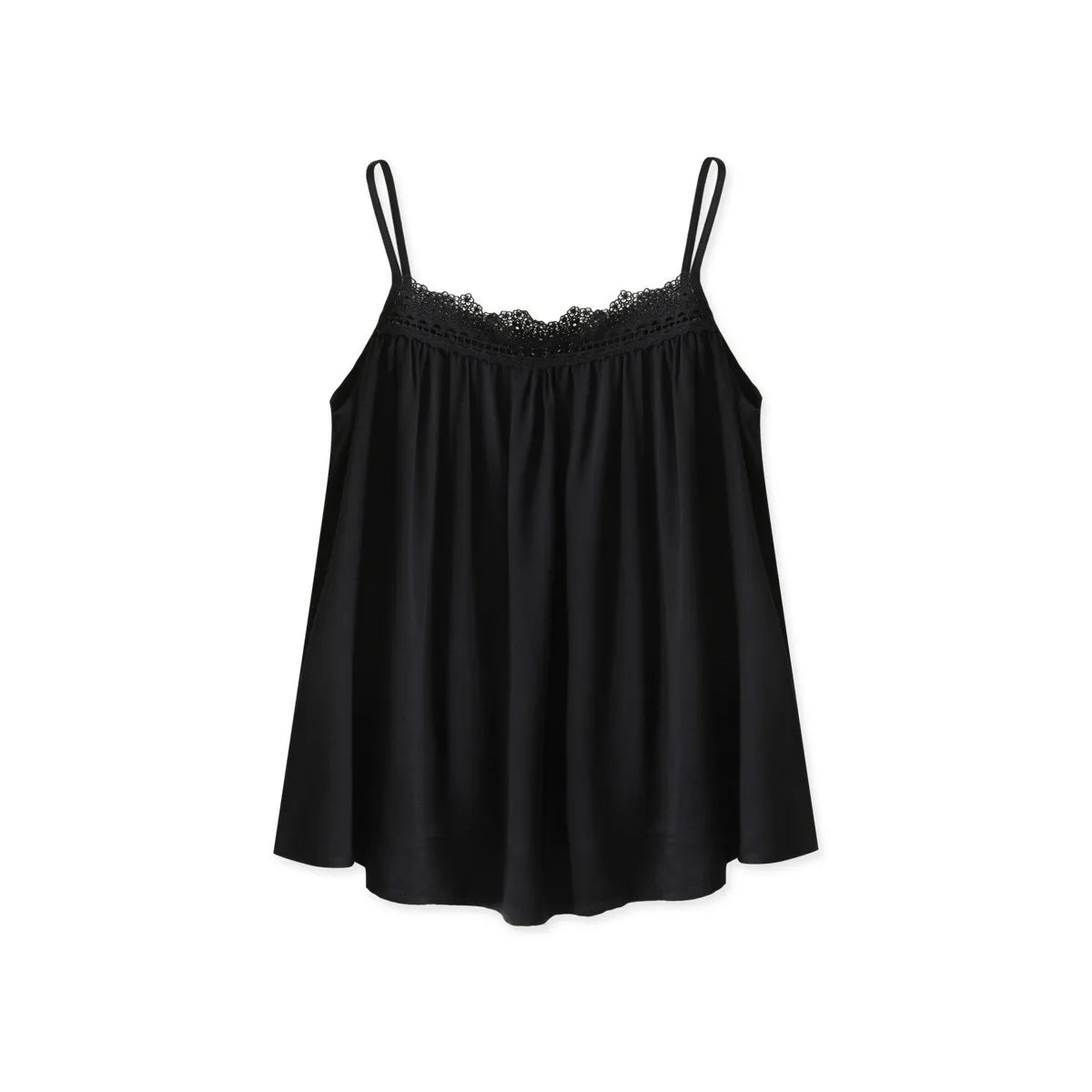 Black Lace Trim Cotton Sateen Camisole Top Variant - RoomDen
