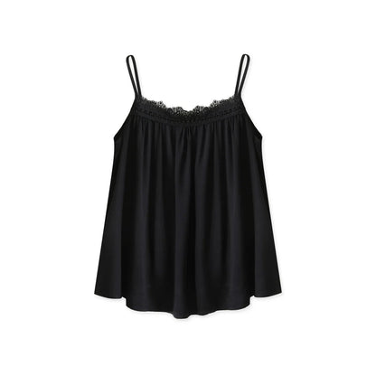 Black Lace Trim Cotton Sateen Camisole Top Variant - RoomDen