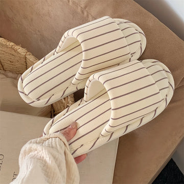 Soft Ribbed Striped Cotton House Slippers