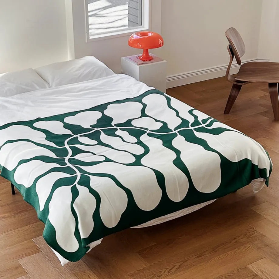 Abstract botanical flannel fleece throw blanket with soft organic leaf pattern – RoomDen