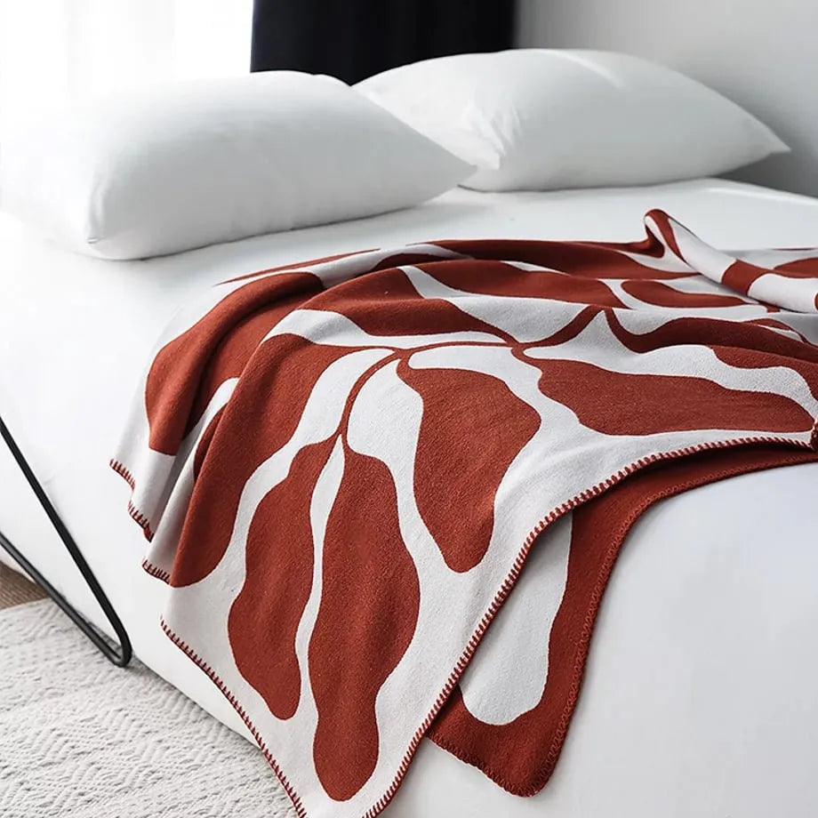 Abstract botanical flannel fleece throw blanket with soft organic leaf pattern – RoomDen