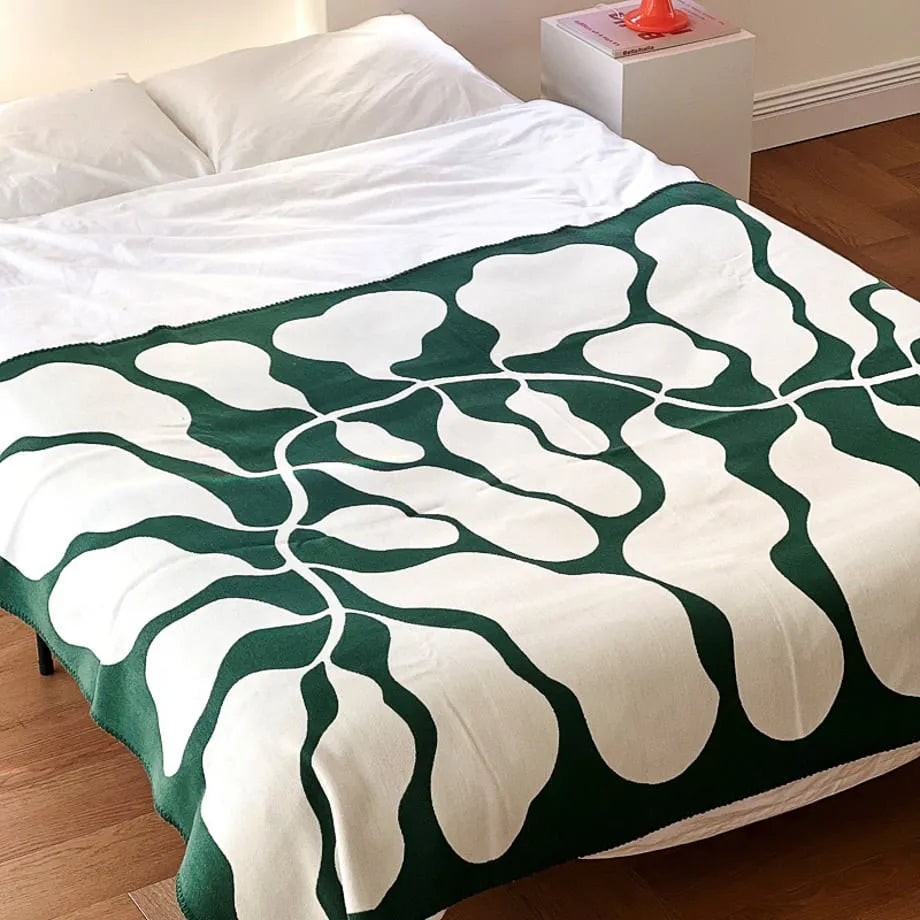Abstract botanical flannel fleece throw blanket with soft organic leaf pattern – RoomDen