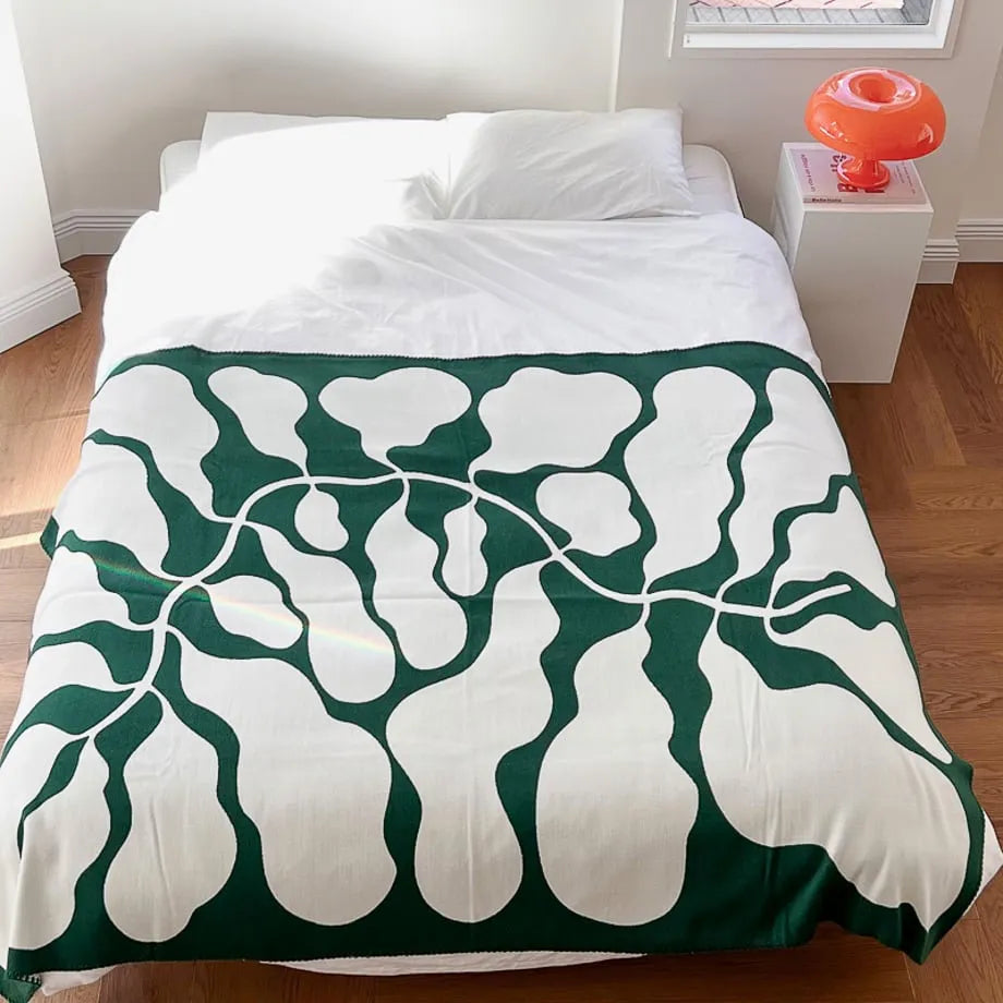 Abstract botanical flannel fleece throw blanket with soft organic leaf pattern – RoomDen
