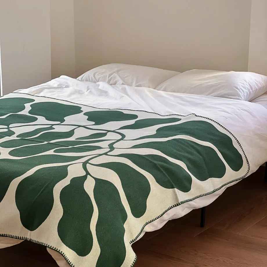 Abstract botanical flannel fleece throw blanket with soft organic leaf pattern – RoomDen