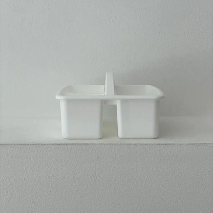 Side view showing the two compartments of the white organizer caddy. - RoomDen