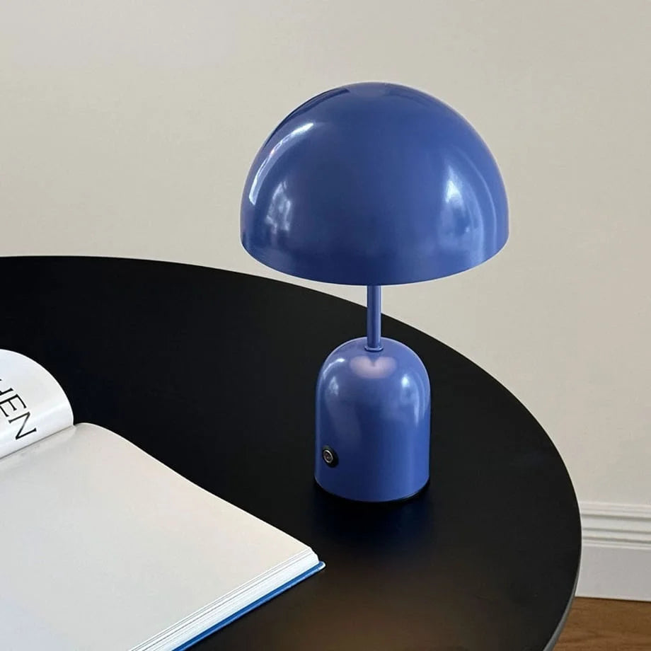 Detailed shot of the deep Cobalt Blue finish on the metal mushroom lamp - RoomDen