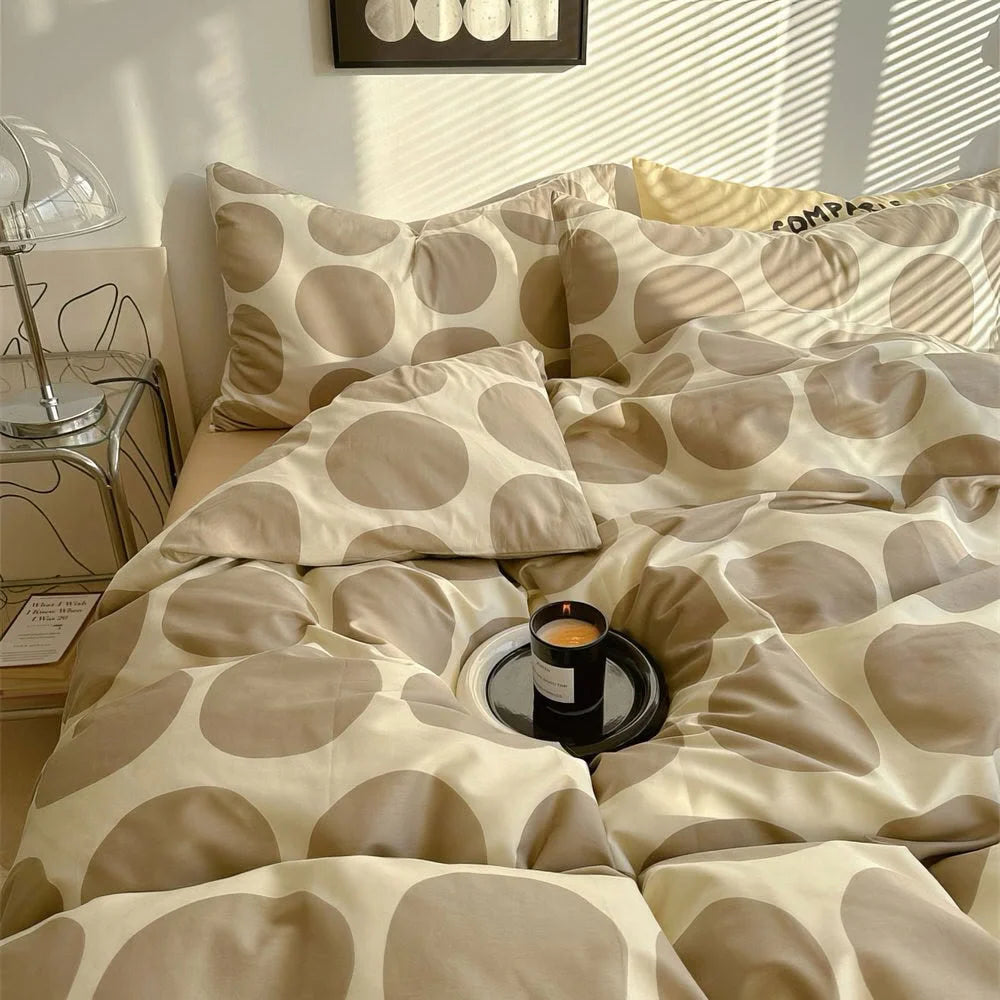 Soft Cream and Beige Organic Dot Pattern Bedding Detail - RoomDen