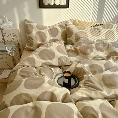 Soft Cream and Beige Organic Dot Pattern Bedding Detail - RoomDen