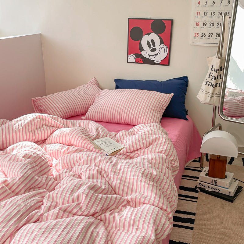 Winslow Striped Washed Cotton Bedding Set - Blossom Pink