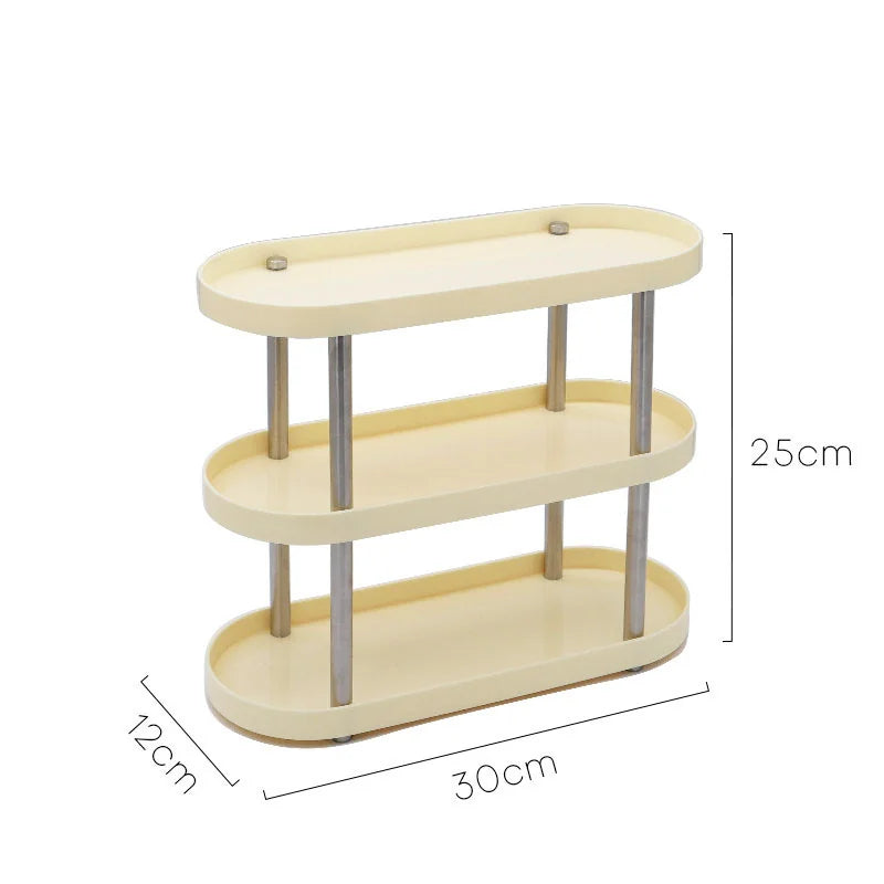A three-tier cream makeup organizer with dimensions shown: 30x12x25cm. - RoomDen