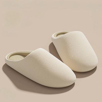 Beige minimalist cotton house slippers side profile close up - RoomDen
