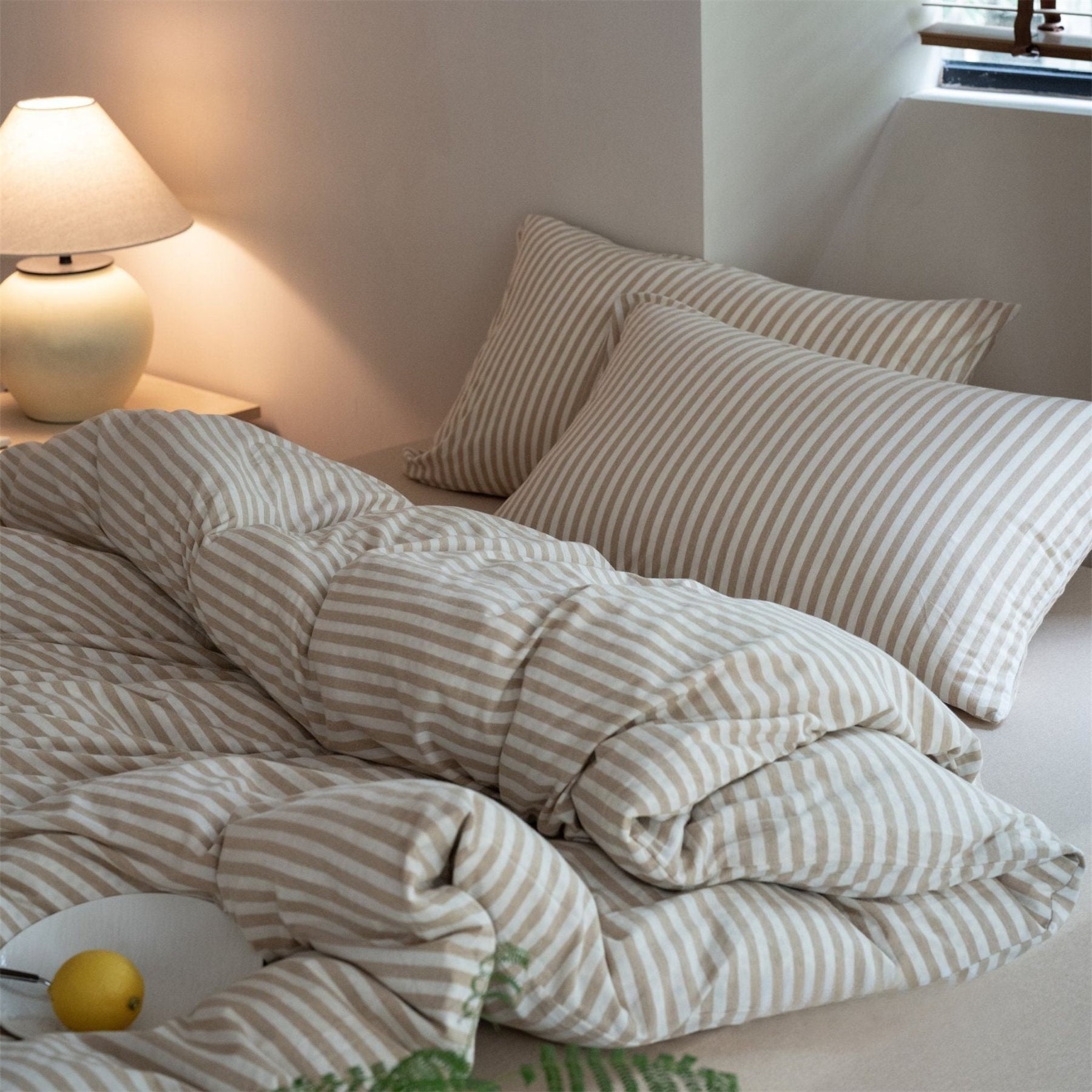 Larkden Striped Jersey Knit Cotton Bedding Set - Mocha Beige Stripe